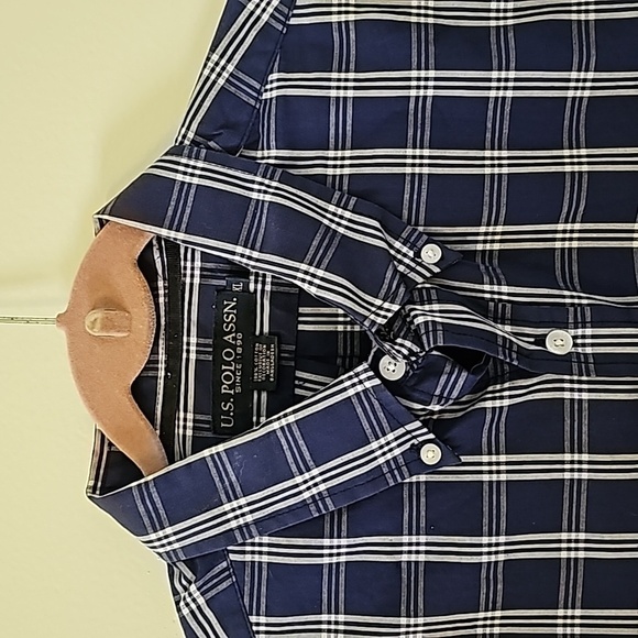 US Polo Assn. Men's Preppy button-down lond sleeves shirt. Blue plaid. XL - Picture 2 of 5